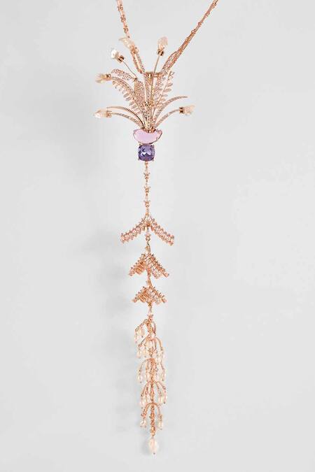 Outhouse_Pink Le Sunset Palm Tree Fall Embellished Pendant Necklace _Online_at_Aza_Fashions
