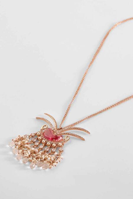 Outhouse Pink Le Palm Fish Embellished Pendant Necklace Online at Aza Fashions Outhouse_Pink Le Palm Fish Embellished Pendant Necklace_Online_at_Aza_Fashions