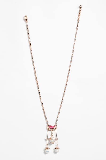 Outhouse Pink Carved Stones Le Cleo Dewdrop Embellished Pendant Necklace