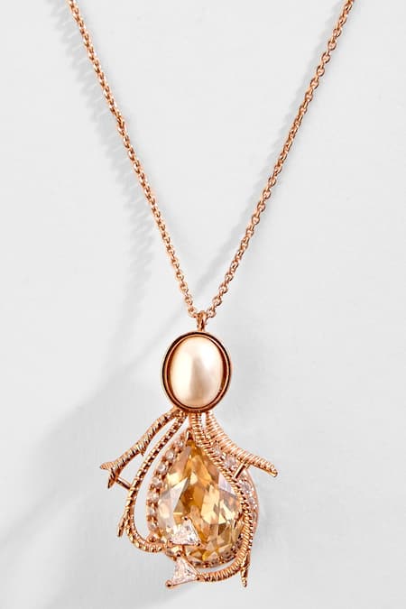 Shop Outhouse Pink The Paloma Pearl Embellished Pendant Necklace at Aza Fashions Shop_Outhouse_Pink The Paloma Pearl Embellished Pendant Necklace _at_Aza_Fashions