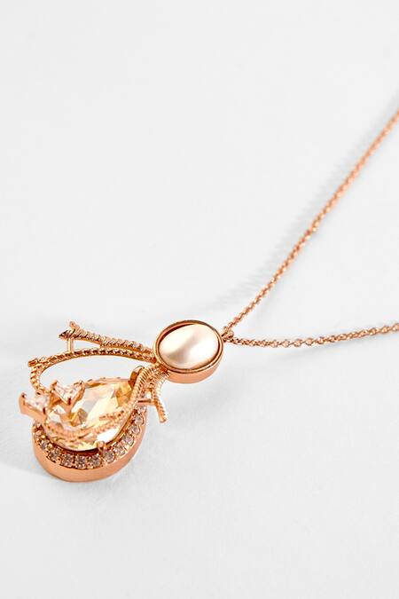 Outhouse Pink The Paloma Pearl Embellished Pendant Necklace Online at Aza Fashions Outhouse_Pink The Paloma Pearl Embellished Pendant Necklace _Online_at_Aza_Fashions