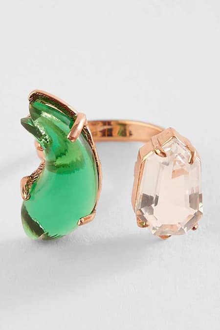 Outhouse_Gold Plated Cut Work, Crystals Le Cleo Embellished Ring _Online_at_Aza_Fashions