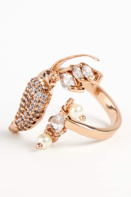 Shop_Outhouse_Pink Crystals, Cut Work, Pearls Le Merina Midi Wrap Ring _at_Aza_Fashions