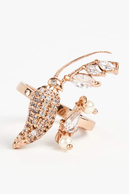 Outhouse_Pink Crystals, Cut Work, Pearls Le Merina Midi Wrap Ring _Online_at_Aza_Fashions