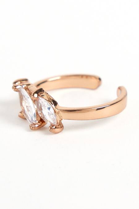 Outhouse_Pink Crystals, Cut Work, Pearls The Mule Marquis Stone Embellished Midi Ring _Online_at_Aza_Fashions