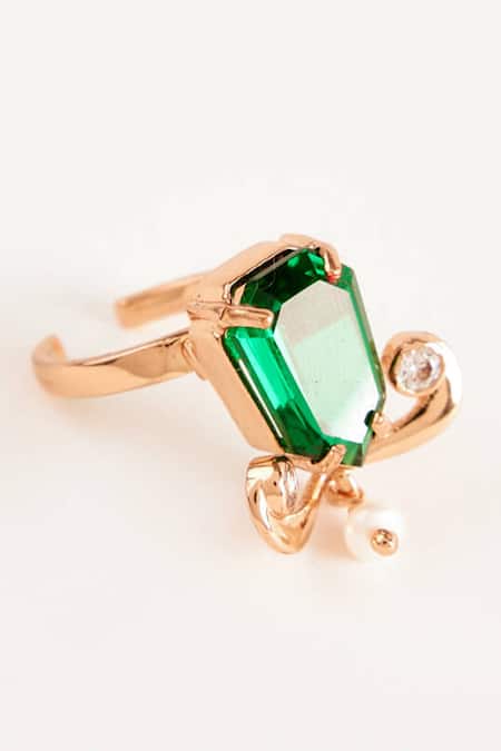 Shop_Outhouse_Pink Cut Work, Crystals The Faena Gemstone Embellished Ring _at_Aza_Fashions