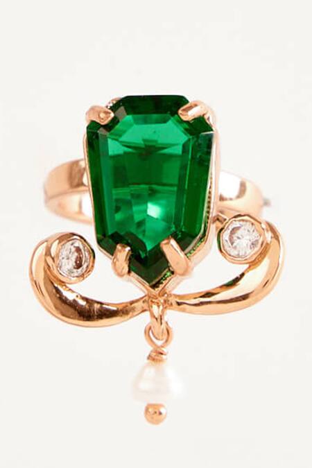 Outhouse_Pink Cut Work, Crystals The Faena Gemstone Embellished Ring _Online_at_Aza_Fashions