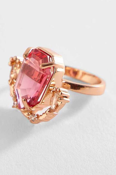 Outhouse Pink Cut Work, Pearls The Faena Gemstone Embellished Ring Online at Aza Fashions Outhouse_Pink Cut Work, Pearls The Faena Gemstone Embellished Ring _Online_at_Aza_Fashions