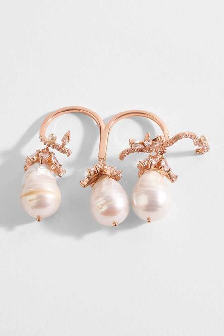 Outhouse Pink Crystals, Pearls, Stones The Paloma Double Finger Ring Online at Aza Fashions Outhouse_Pink Crystals, Pearls, Stones The Paloma Double Finger Ring _Online_at_Aza_Fashions
