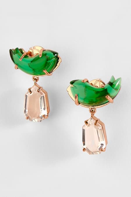 Outhouse_Gold Plated Cut Work, Crystals, Pearls Le Cleo Drop Earrings _Online_at_Aza_Fashions