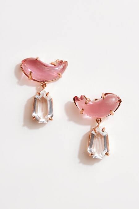 Shop Outhouse Pink Crystals Le Cleo Cubic Zirconia Embellished Drop Earrings at Aza Fashions Shop_Outhouse_Pink Crystals Le Cleo Cubic Zirconia Embellished Drop Earrings _at_Aza_Fashions