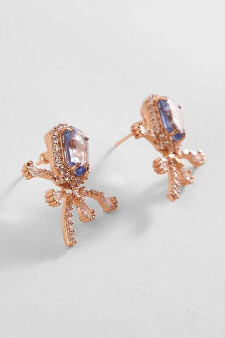 Shop Outhouse Blue Cut Work, Crystals, Pearls The Faena Flower Shaped Stud Earrings at Aza Fashions Shop_Outhouse_Blue Cut Work, Crystals, Pearls The Faena Flower Shaped Stud Earrings _at_Aza_Fashions