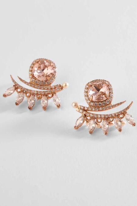 Outhouse Pink Crystals, Cut Work The Seine Pearl Embellished Stud Earrings Online at Aza Fashions Outhouse_Pink Crystals, Cut Work The Seine Pearl Embellished Stud Earrings _Online_at_Aza_Fashions