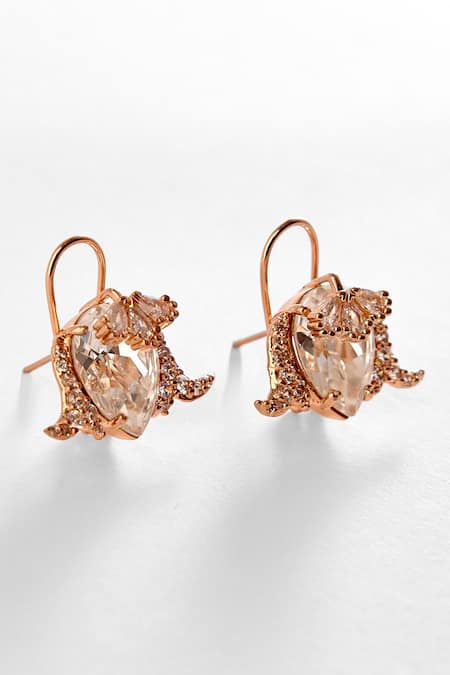 Shop Outhouse Pink Crystals, Pearls Le Merina Carved Stone Embellished Stud Earrings at Aza Fashions Shop_Outhouse_Pink Crystals, Pearls Le Merina Carved Stone Embellished Stud Earrings _at_Aza_Fashions