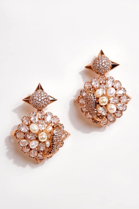 Shop Outhouse Pink Crystals, Diamonds, Stones The Siene Embellished Drop Earrings at Aza Fashions Shop_Outhouse_Pink Crystals, Diamonds, Stones The Siene Embellished Drop Earrings _at_Aza_Fashions