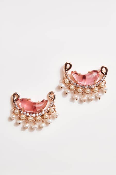 Shop Outhouse Pink Crystals, Pearls Le Cleo Embellished Stud Earrings at Aza Fashions Shop_Outhouse_Pink Crystals, Pearls Le Cleo Embellished Stud Earrings _at_Aza_Fashions