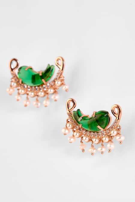 Shop Outhouse Gold Plated Crystals, Cut Work, Diamonds Le Cleo Stud Earrings at Aza Fashions Shop_Outhouse_Gold Plated Crystals, Cut Work, Diamonds Le Cleo Stud Earrings _at_Aza_Fashions