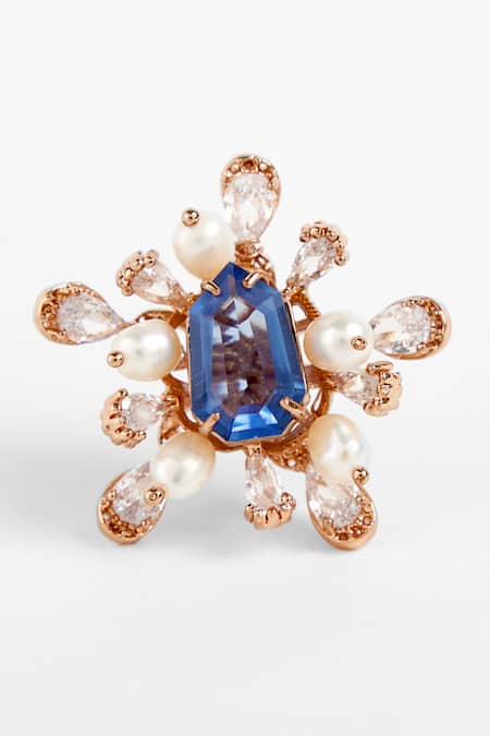 Outhouse_Gold Plated Cut Work, Crystals Lana Stud Earrings _Online_at_Aza_Fashions