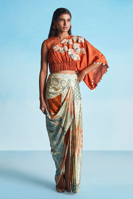 Studio Radical Orange Lehenga  100% Silk Satin Printed Marrakech Top And Set 