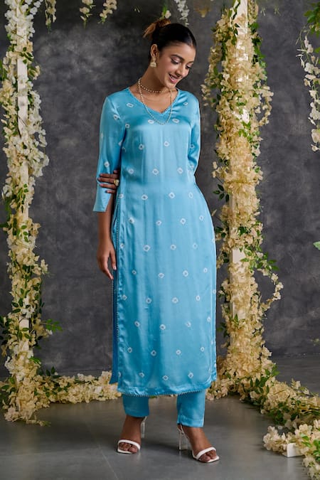 Sky Blue Tussar Kurti With Palazzo  Bunkar Sarees  Bridal Lehengas in  Lucknow  Pure Silk Saree  Kanjivaram Sarees