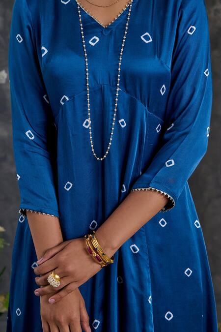 Gulaal_Blue Modal, Satin Gota Patti, Embroidery Bandhani Pattern Anarkali Pant Set_at_Aza_Fashions