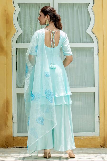 WHITE ANARKALI KURTI PLAZO WITH DUPATTA