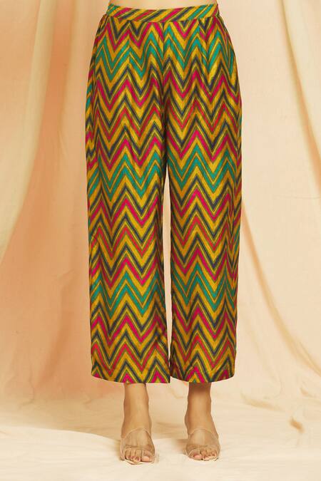 Shop_Meghna Panchmatia_Green Silk Tassels Round Neck Ombre Kaftan With Pant _Online_at_Aza_Fashions