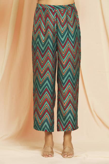 Shop Meghna Panchmatia Blue Silk Tassels Round Neck Ombre Kaftan With Chevron Print Pant Online at Aza Fashions Shop_Meghna Panchmatia_Blue Silk Tassels Round Neck Ombre Kaftan With Chevron Print Pant _Online_at_Aza_Fashions