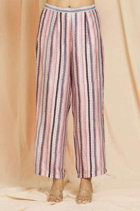 Shop Meghna Panchmatia Pink Silk Embroidery Mandarin Collar Mughal Print Kurta With Pant Online at Aza Fashions Shop_Meghna Panchmatia_Pink Silk Embroidery Mandarin Collar Mughal Print Kurta With Pant _Online_at_Aza_Fashions