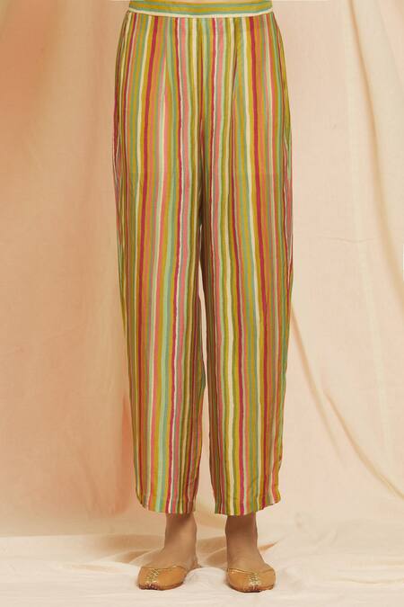 Shop Meghna Panchmatia Yellow Cotton, Silk Mandarin Collar Garden Print Top With Pant Online at Aza Fashions Shop_Meghna Panchmatia_Yellow Cotton, Silk Mandarin Collar Garden Print Top With Pant _Online_at_Aza_Fashions