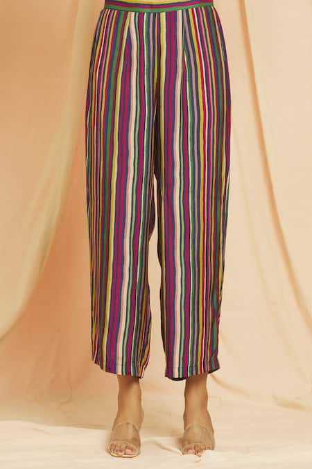 Shop Meghna Panchmatia Blue Cotton, Silk Mandarin Collar Floral Print Top With Pant Online at Aza Fashions Shop_Meghna Panchmatia_Blue Cotton, Silk Mandarin Collar Floral Print Top With Pant _Online_at_Aza_Fashions