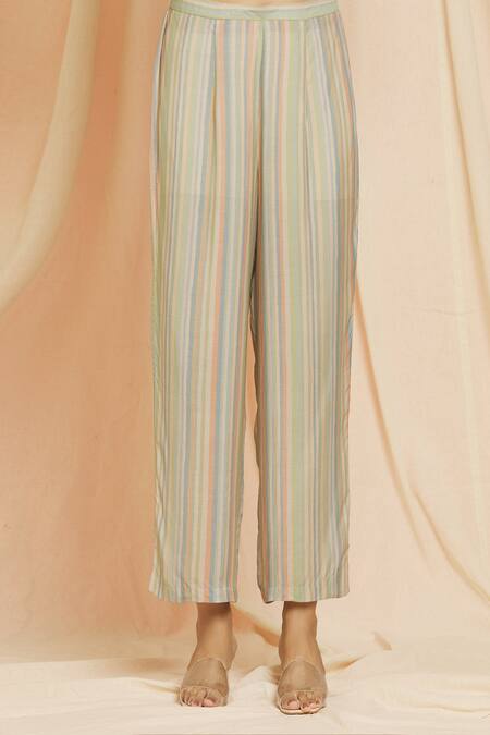 Shop Meghna Panchmatia Beige Cotton, Silk Mandarin Collar Floral Print Top With Pant Online at Aza Fashions Shop_Meghna Panchmatia_Beige Cotton, Silk Mandarin Collar Floral Print Top With Pant _Online_at_Aza_Fashions