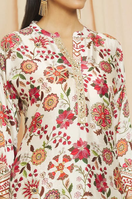 Buy Meghna Panchmatia Ivory Silk Embroidery, Mirrors Royal Floral Digital Print Top And Pant Set Online at Aza Fashions Buy_Meghna Panchmatia_Ivory Silk Embroidery, Mirrors Royal Floral Digital Print Top And Pant Set _Online_at_Aza_Fashions