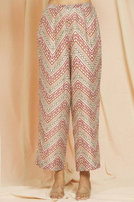 Shop Meghna Panchmatia Ivory Silk Embroidery, Mirrors Royal Floral Digital Print Top And Pant Set Online at Aza Fashions Shop_Meghna Panchmatia_Ivory Silk Embroidery, Mirrors Royal Floral Digital Print Top And Pant Set _Online_at_Aza_Fashions