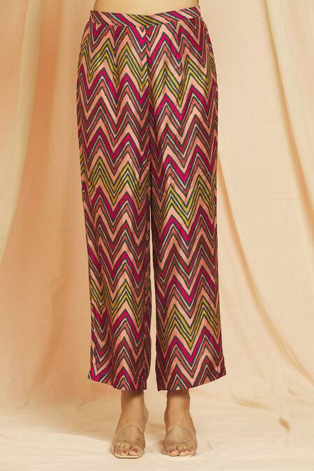 Meghna Panchmatia_Peach Silk Round Neck Ombre Kaftan Top And Printed Pant Set _at_Aza_Fashions