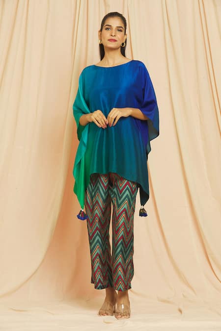 Meghna Panchmatia Pure Silk Ombre Kaftan & Pant Set 