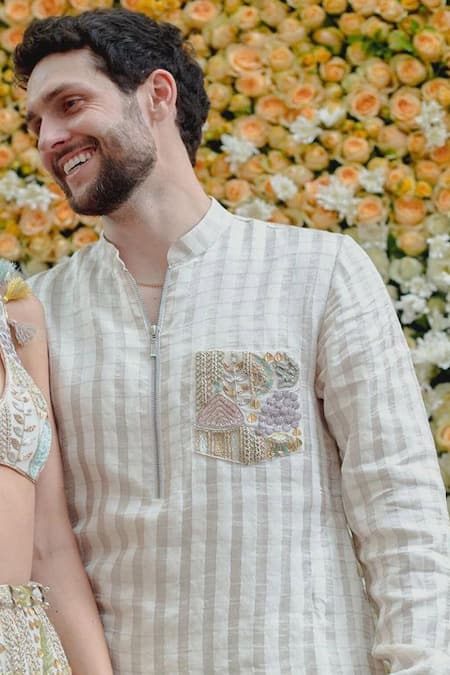 PS Men By Payal Singhal Bomber Embroidered Kurta & Jogger Pant Set 