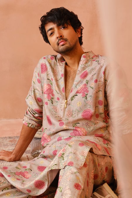 PS Men By Payal Singhal Gulbagh Print Bomber Kurta & Jogger Pant Set 