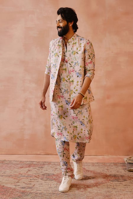 PS Men By Payal Singhal Printed Bundi & Jogger Pant Set 