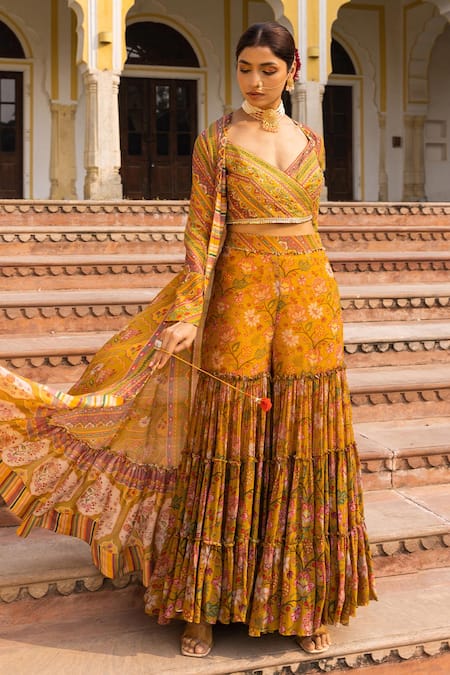 Sandhya Shah Floral & Chintz Print Cape Sharara Set 