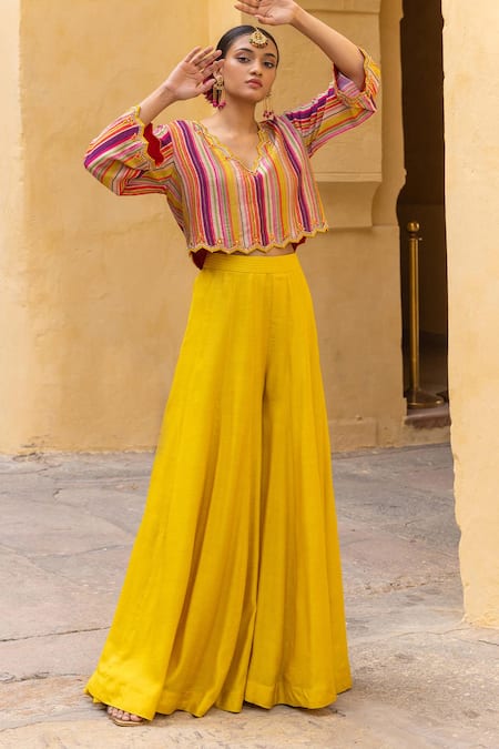Buy Women Peach Foil Straight Palazzo Pants - Feed-Bottoms - Indya