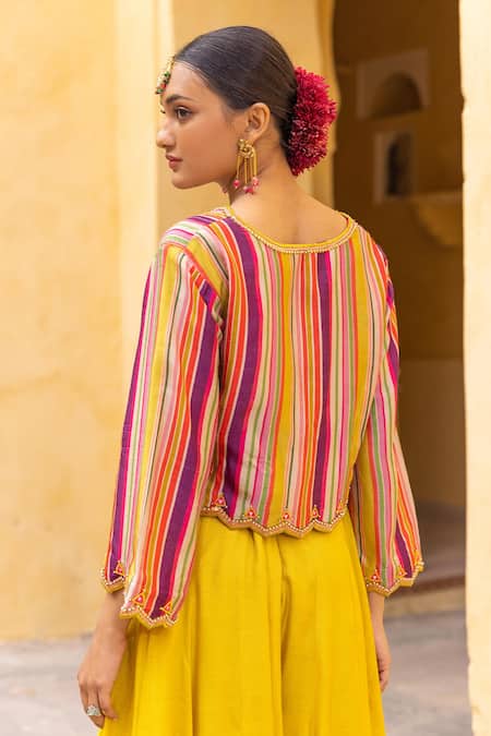 Sandhya Shah Striped Print Crop Top & Sharara Set 