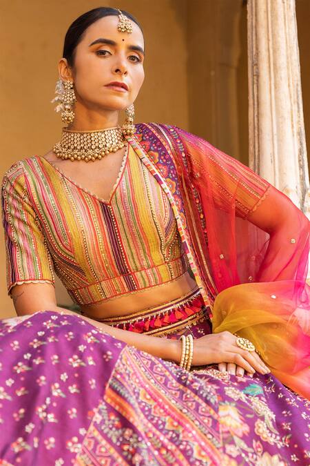 Stunning Bridal Maroon Lehenga with Finesse of Golden Embroidery – TrendOye