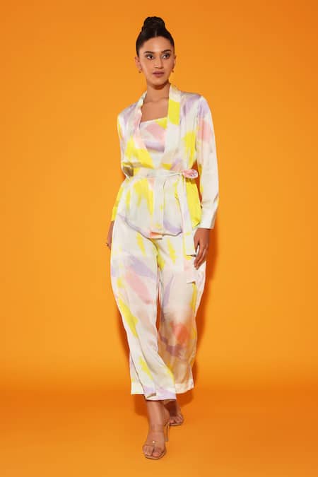 Kyra By Nina + Deepika Multi Color Modal, Satin Round Art Romance Brush Stroke Print Jacket Pant Set Online at Aza Fashions Kyra By Nina + Deepika_Multi Color Modal, Satin Round Art Romance Brush Stroke Print Jacket Pant Set _Online_at_Aza_Fashions