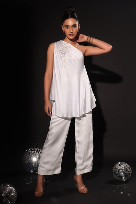 Kyra By Nina + Deepika The White Goddess Hand Painted Top & Pant Set 