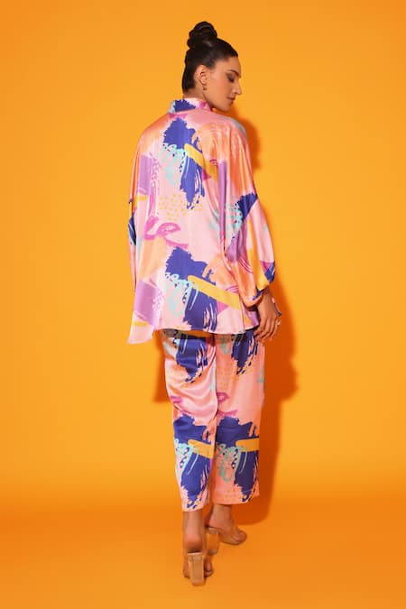 Shop Kyra By Nina + Deepika Multi Color Modal, Satin Collared Shirt And Pant Set at Aza Fashions Shop_Kyra By Nina + Deepika_Multi Color Modal, Satin Collared Shirt And Pant Set _at_Aza_Fashions