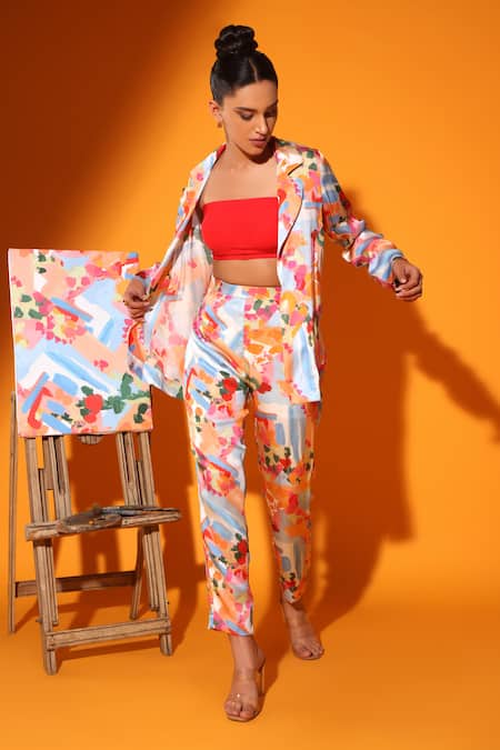 Buy Kyra By Nina + Deepika Multi Color Modal, Satin Dalis Imagination Abstract Pattern Jacket Pant Set Online at Aza Fashions Buy_Kyra By Nina + Deepika_Multi Color Modal, Satin Dalis Imagination Abstract Pattern Jacket Pant Set _Online_at_Aza_Fashions