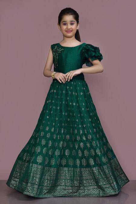 Green Color Silk Stitched Gown With Dupatta - Gowns - Indian