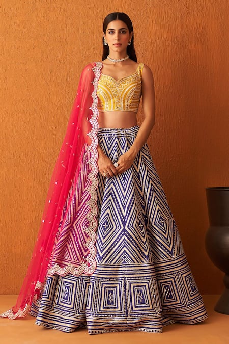 Blue Lehenga With Halter Blouse | The Grand Trunk