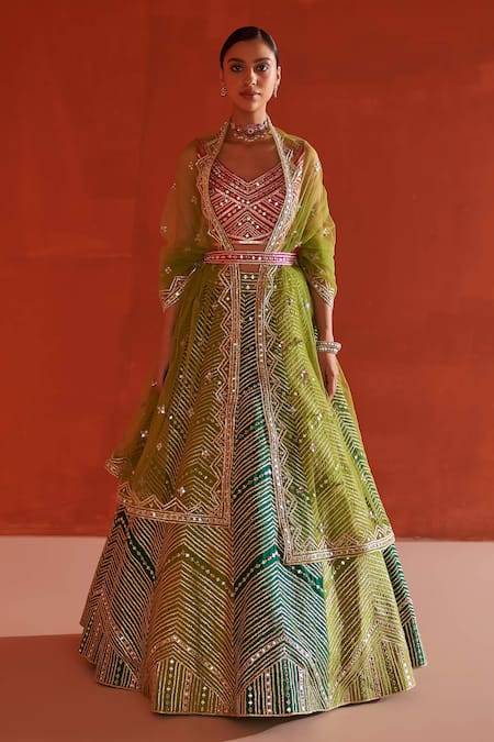 Angad Singh Gota Embroidered Panelled Lehenga Set 